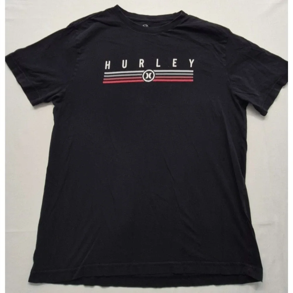 Hurley men's black graphic t-shirt sz M logo crew neck 100% Cotton‎